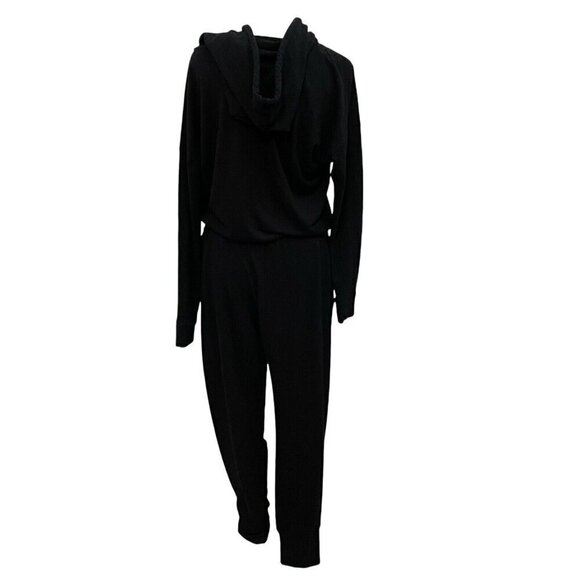 Beyond Yoga Jersey Knit Hooded Jogger Jumpsuit Playsuit Pockets Black size Large - Picture 6 of 10